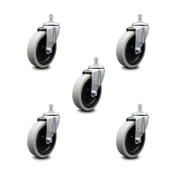 4 Inch Thermoplastic Wheel 7/8 Inch Grip Ring Stem Caster SCC, 5PK